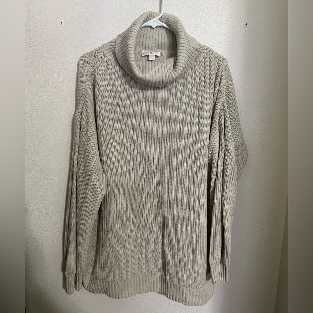 BELLE BY KIM GRAVEL Shaker Knit Turtleneck Tunic Sweater Light Tan Women's Sz 1X